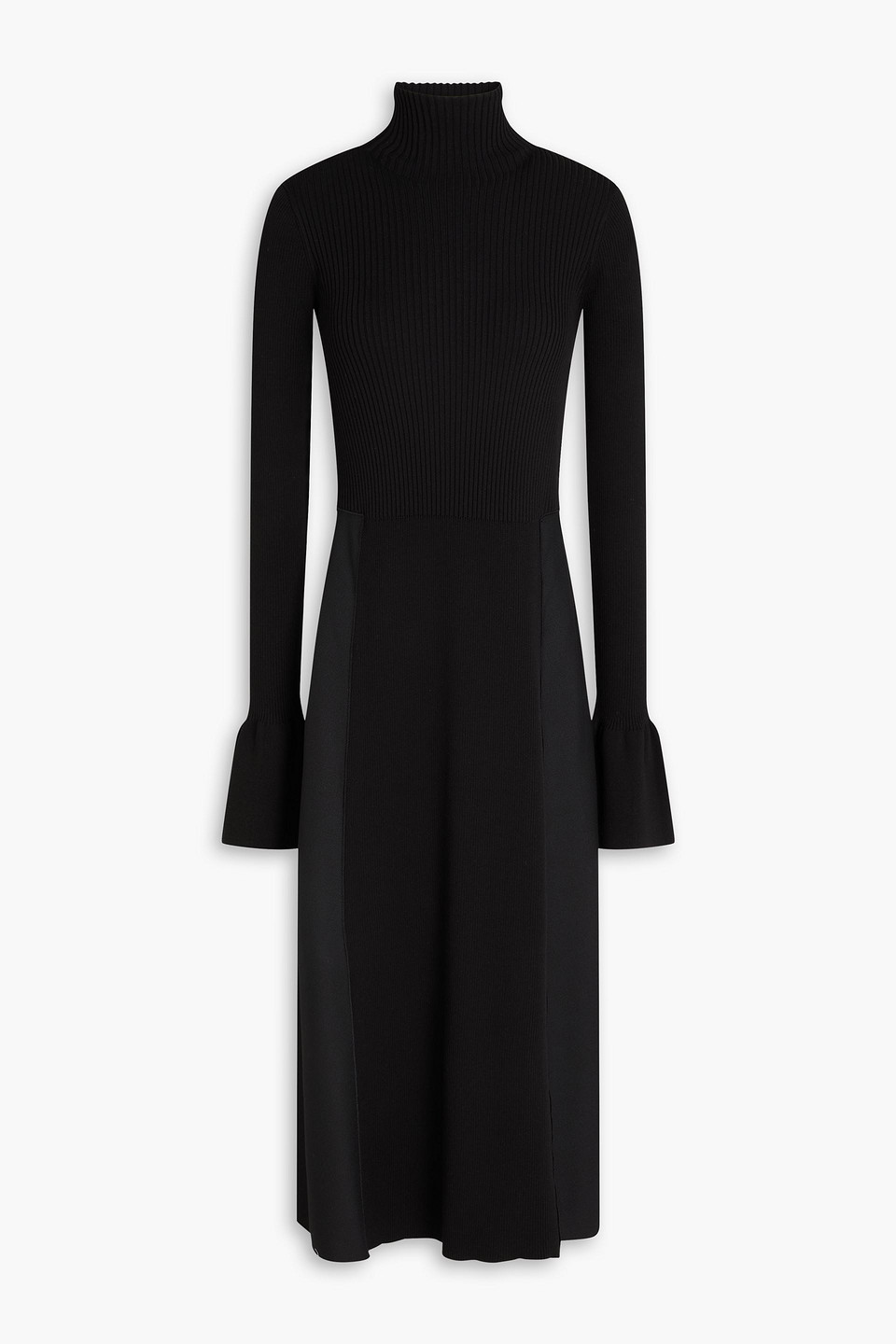 Joseph Duperre Crepe And Ribbed-knit Turtleneck Midi Dress In Black