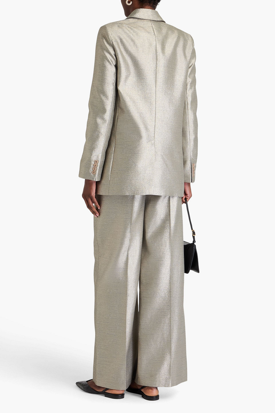 Joseph Chapone Double-breasted Metallic Shantung Blazer In Metallic