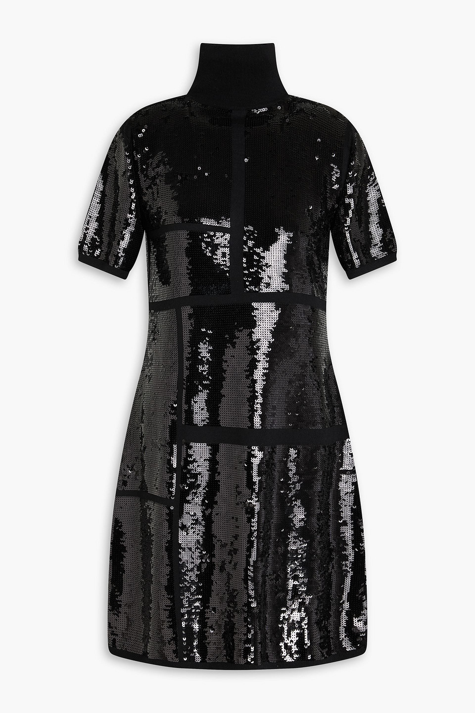 Joseph Sequined Wool-blend Turtleneck Mini Dress In Brown