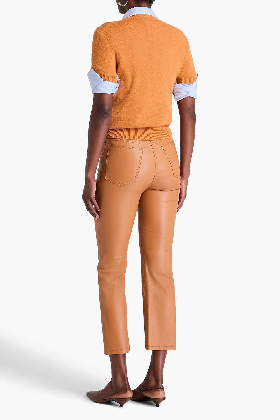 Joseph Duke Cropped Leather Straight-leg Pants In Brown