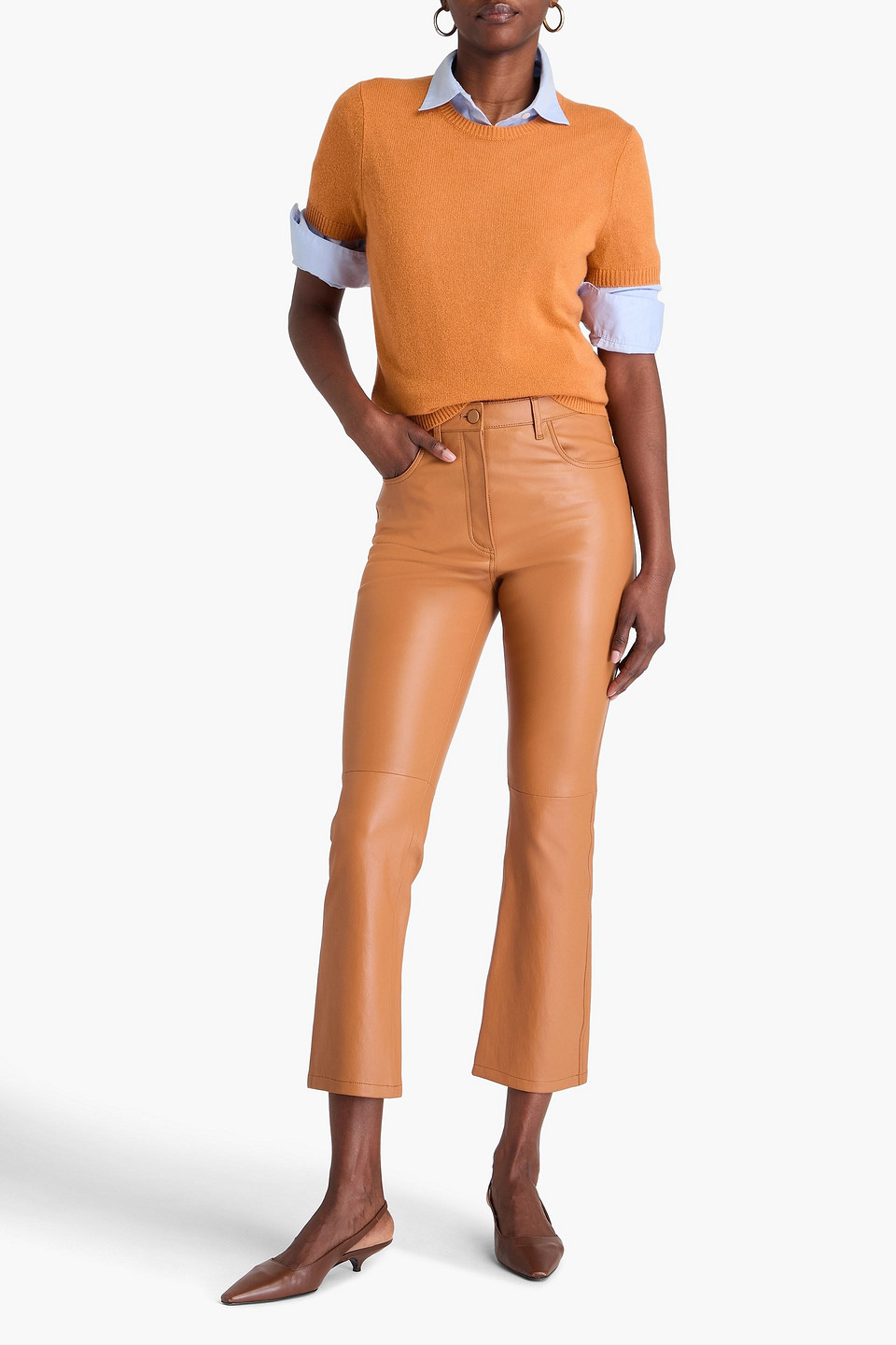 Joseph Duke Cropped Leather Straight-leg Pants In Brown