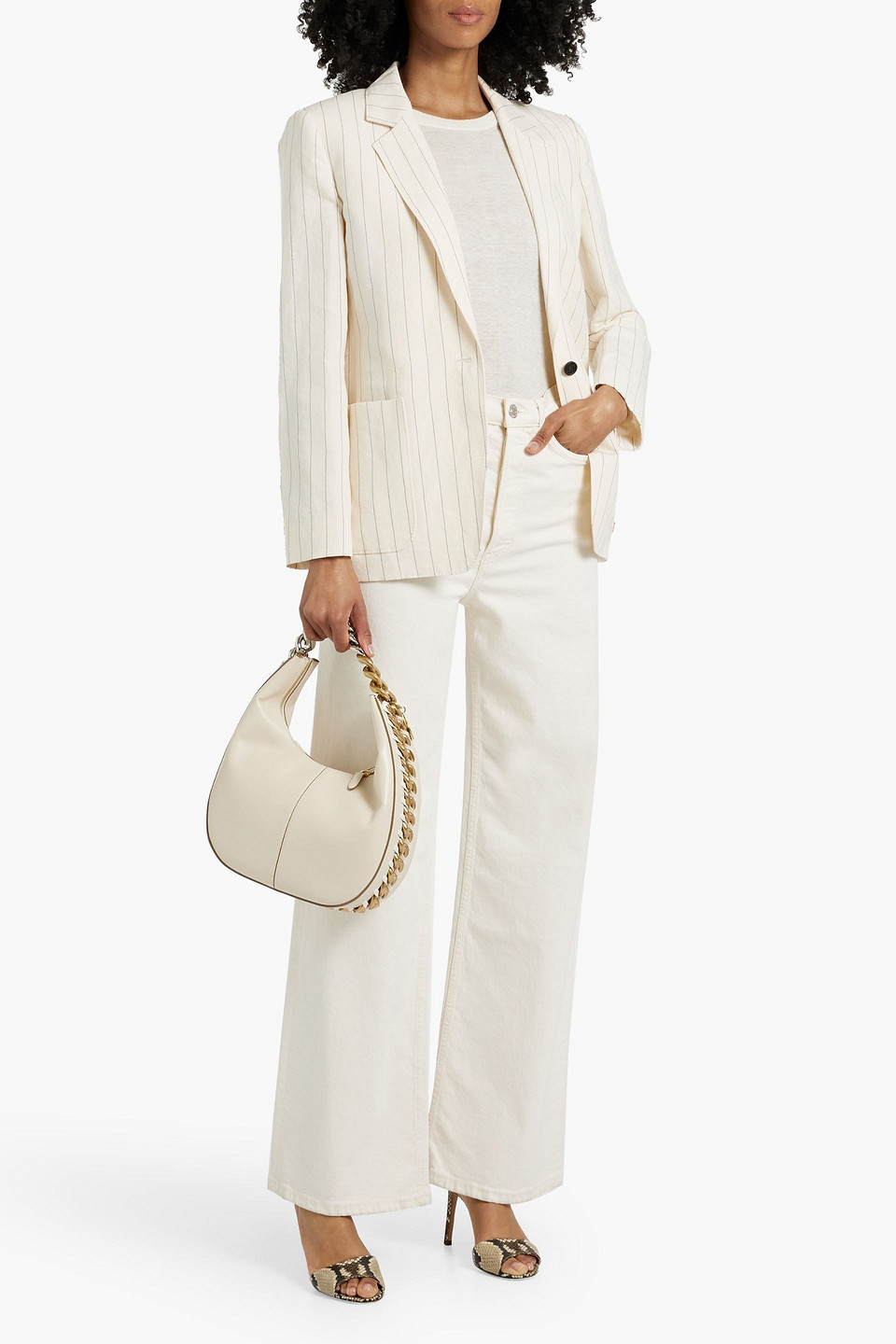 MAX MARA MICRON PINSTRIPED LINEN AND COTTON-BLEND BLAZER