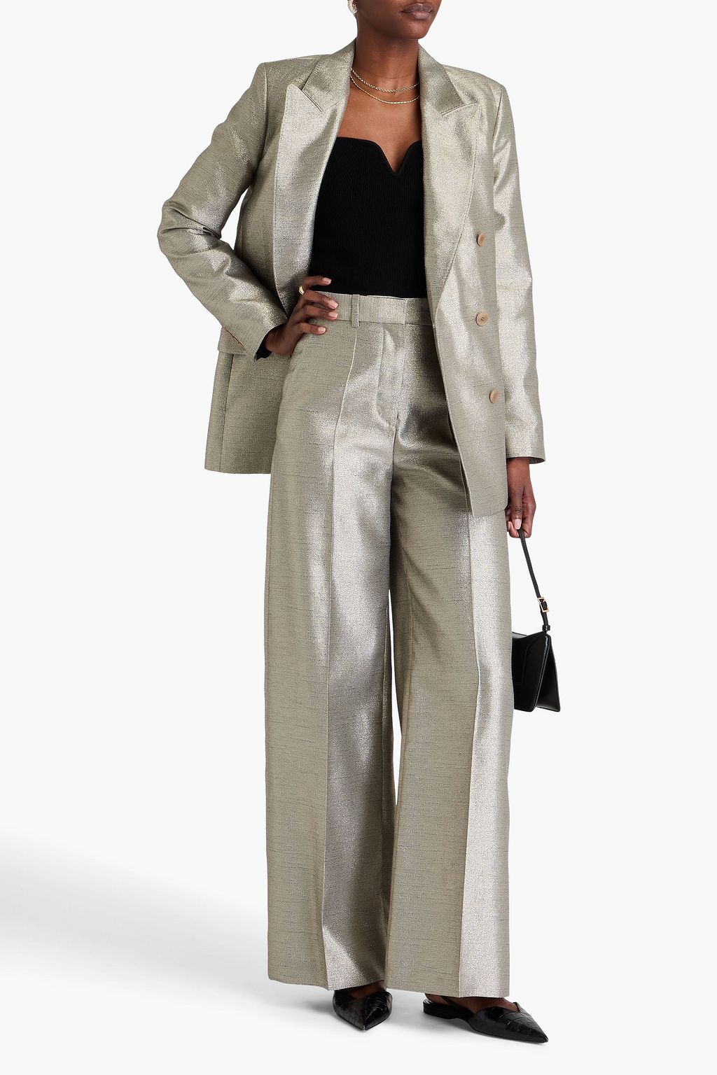 JOSEPH Alana metallic shantung wide-leg pants
