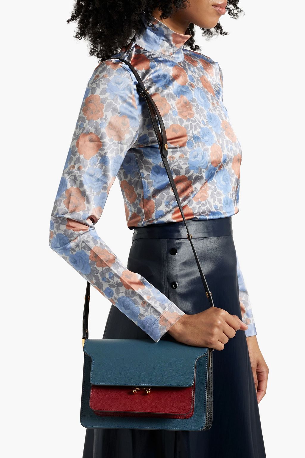 MARNI Trunk color-block textured-leather shoulder bag
