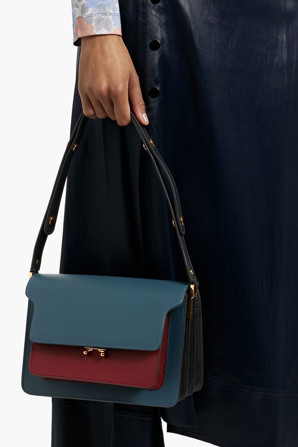 MARNI Trunk color-block textured-leather shoulder bag
