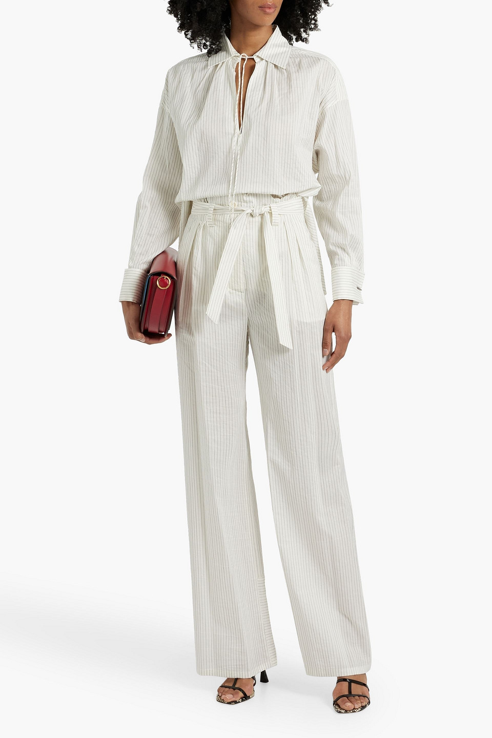 Shop Max Mara Xero Pinstriped Cotton And Silk-blend Wide-leg Pants