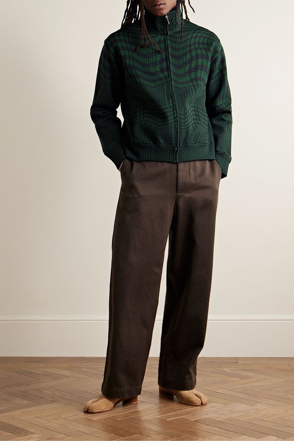 BURBERRY Houndstooth jacquard-knit track jacket | THE OUTNET