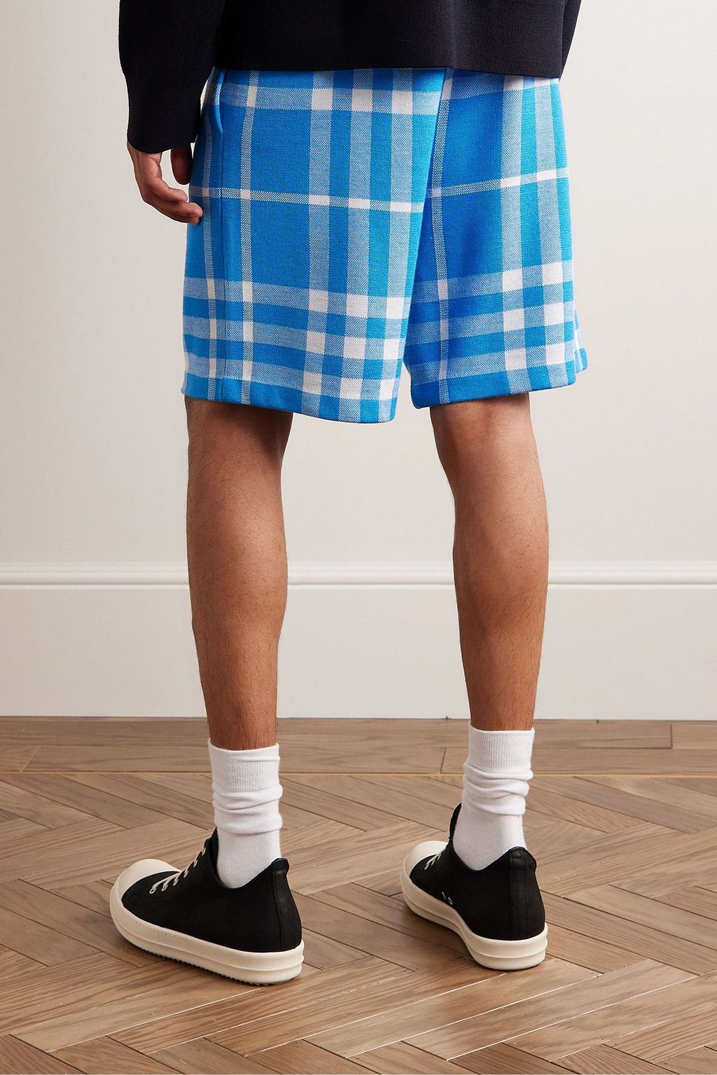 BURBERRY Checked jacquard-knit wool and silk-blend shorts