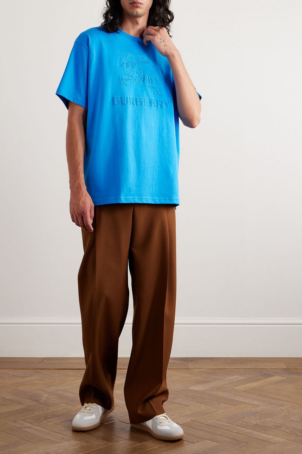 BURBERRY Logo-flocked cotton-jersey T-shirt