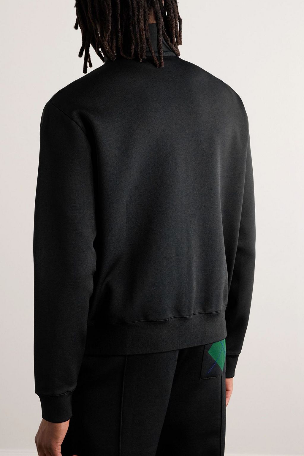 【美品】BURBERRY アーガイル ドライバーズニット 薄手 3 ブラック BURBERRY Argyle jacquard-knit zip-up track jacket | THE OUTNET
