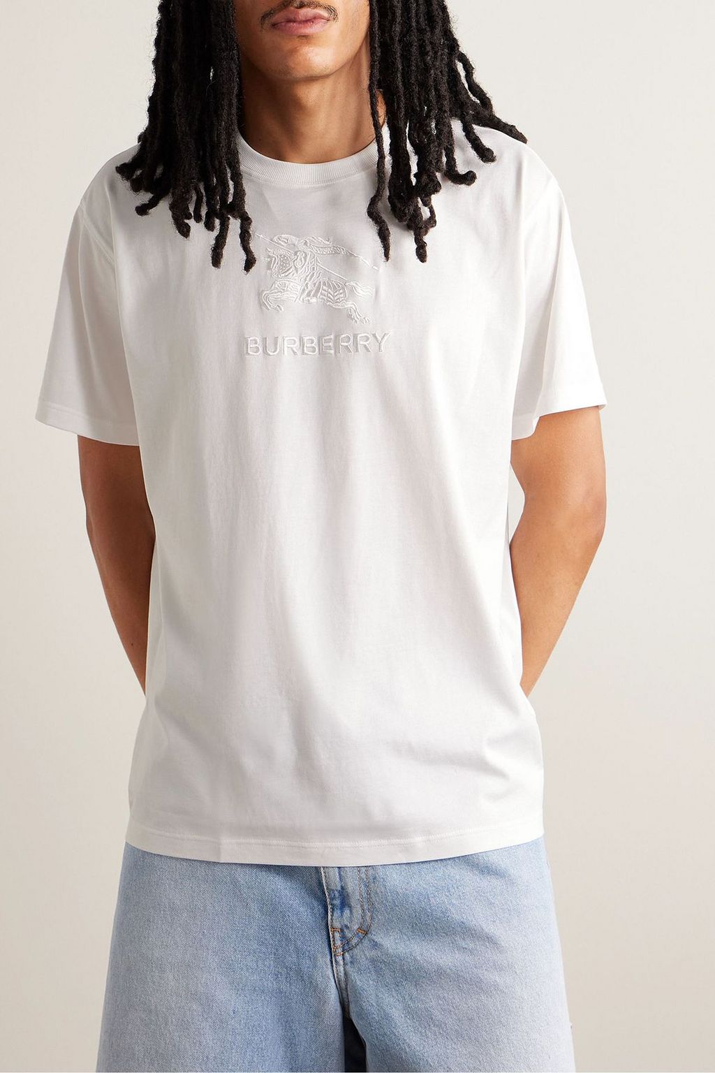 BURBERRY Logo-embroidered cotton-jersey T-shirt
