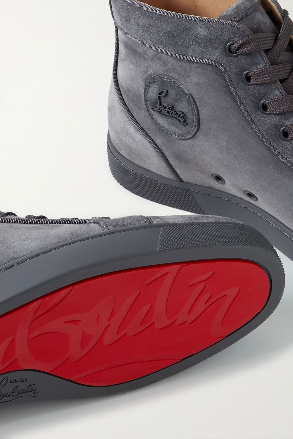 CHRISTIAN LOUBOUTIN Louis Orlato grosgrain-trimmed suede high-top sneakers