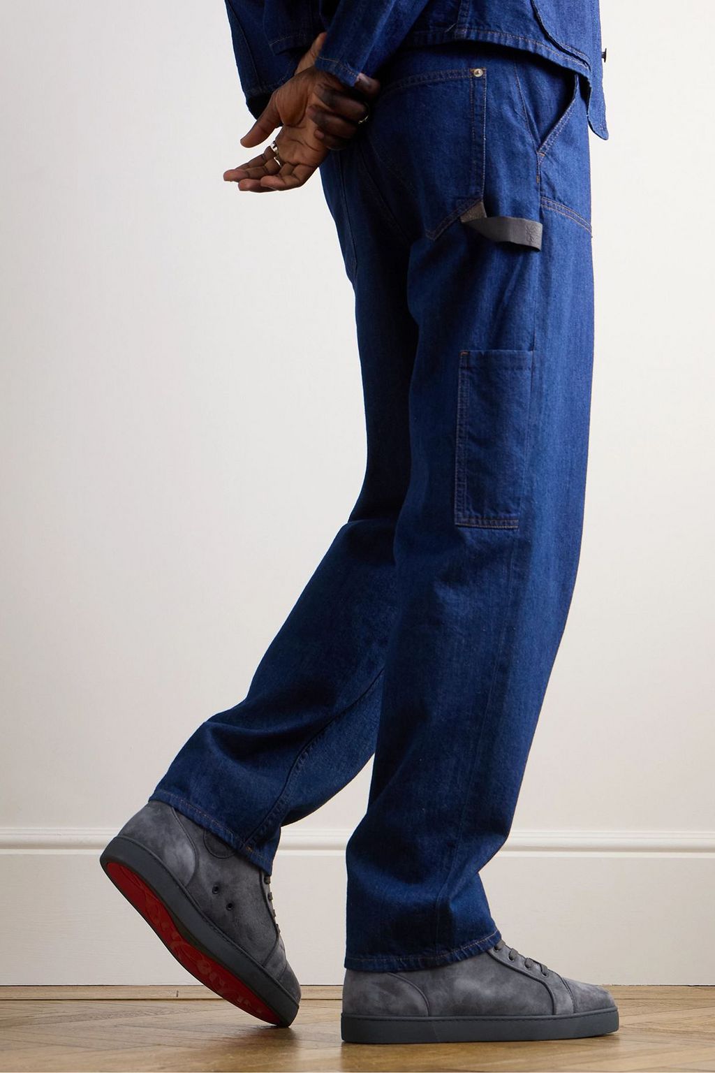 CHRISTIAN LOUBOUTIN Louis Orlato grosgrain-trimmed suede high-top sneakers