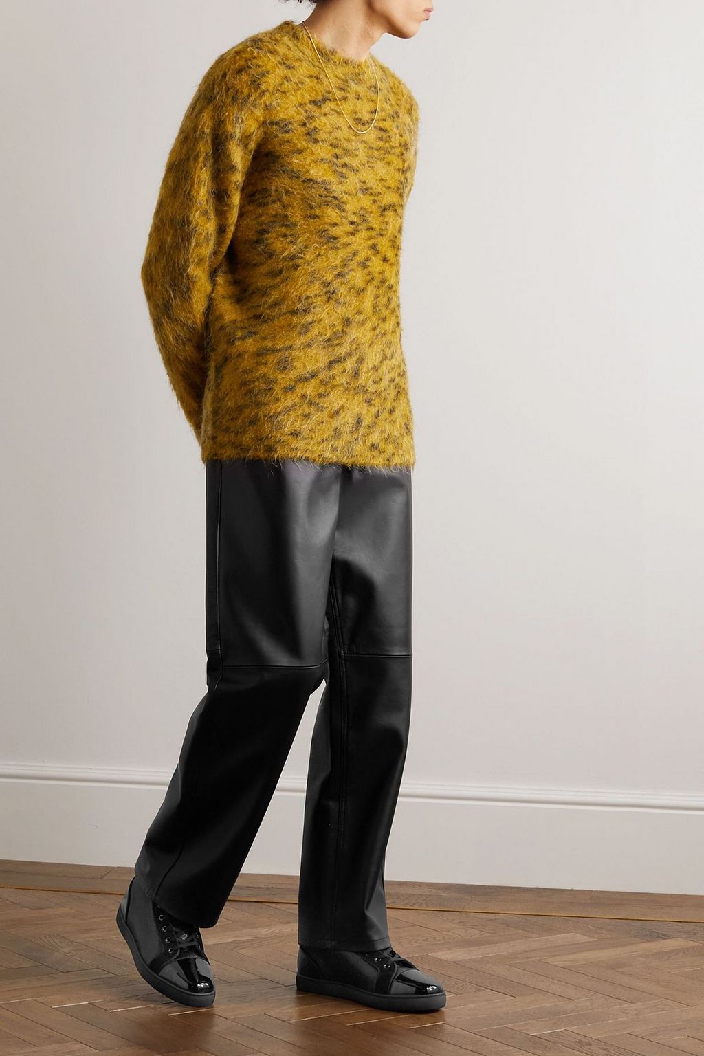 CHRISTIAN LOUBOUTIN Louis Orlato metallic mesh, patent and croc-effect leather high-top sneakers