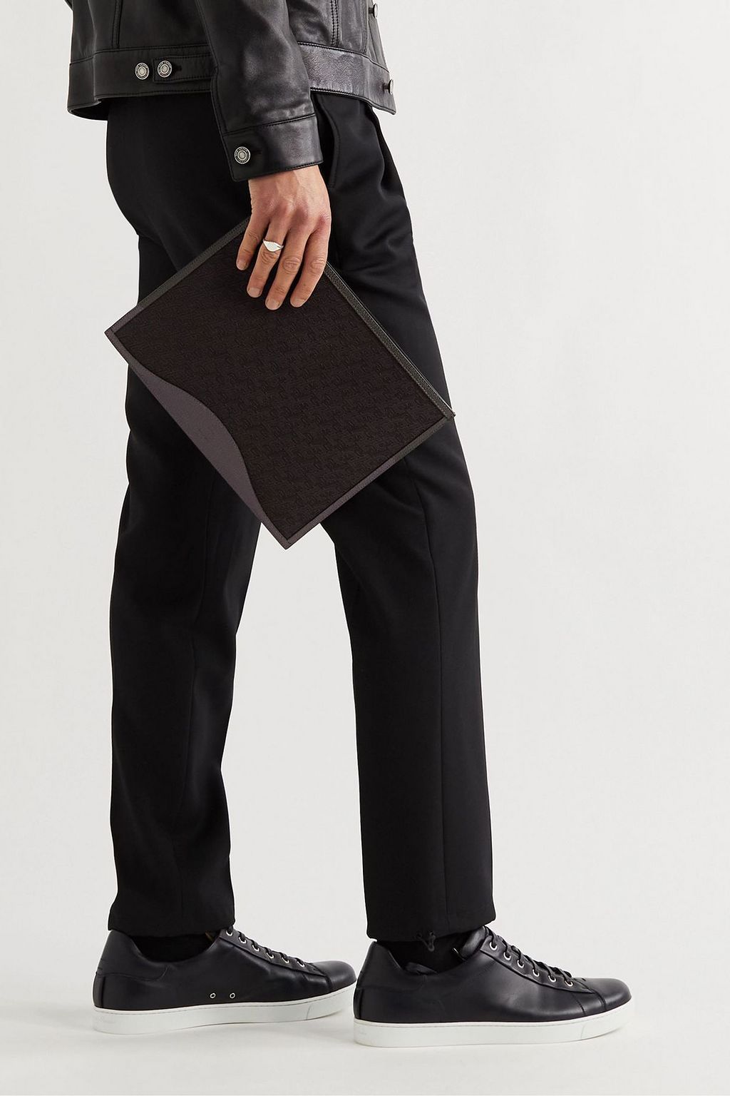 CHRISTIAN LOUBOUTIN Coated-canvas and pebbled-leather pouch