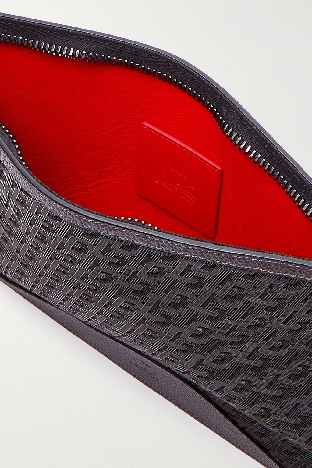 CHRISTIAN LOUBOUTIN Coated-canvas and pebbled-leather pouch