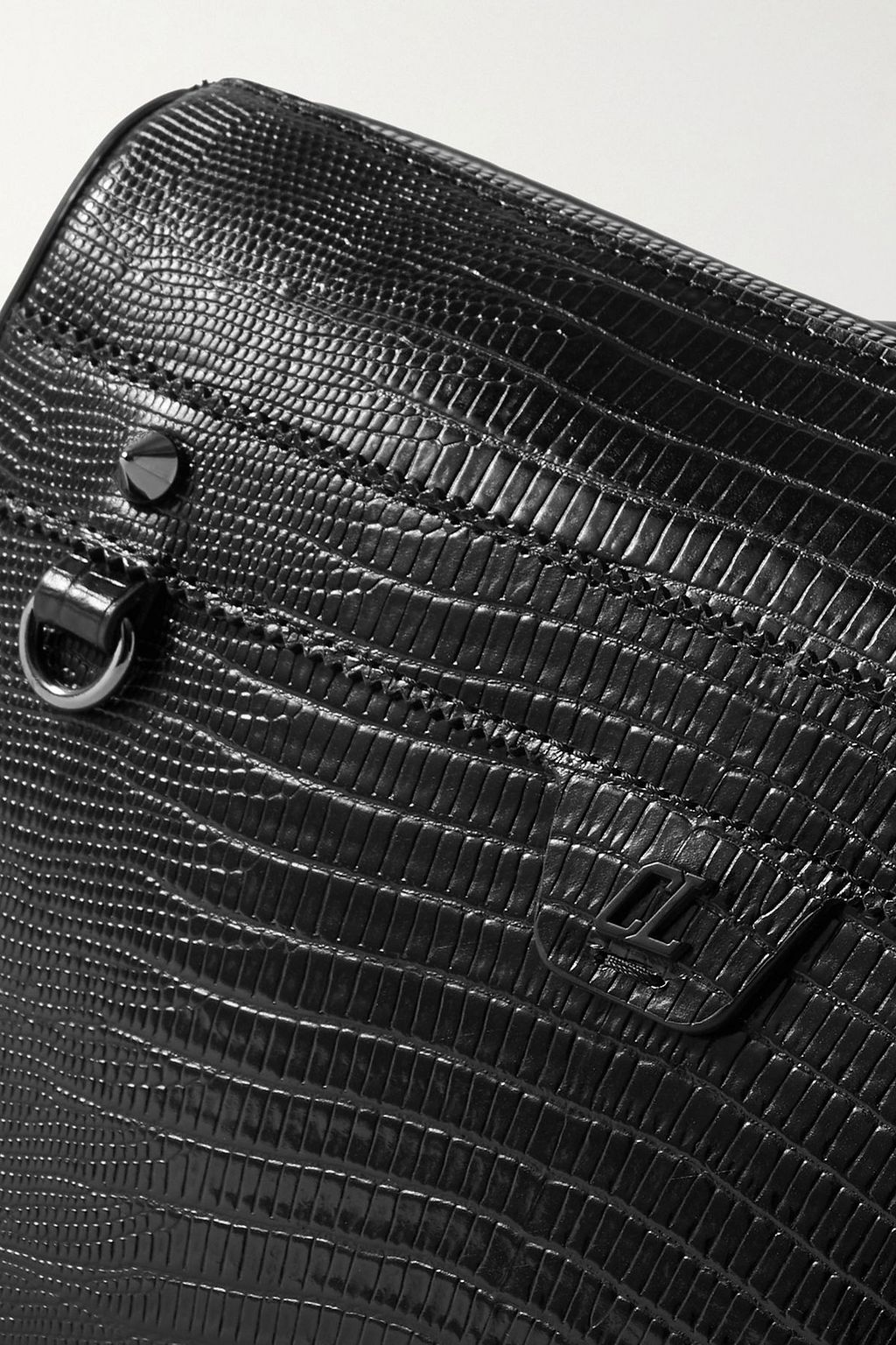 CHRISTIAN LOUBOUTIN Ruisbuddy studded rubber-trimmed lizard-effect leather messenger bag