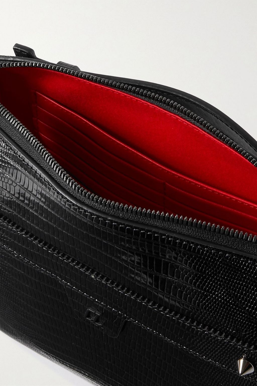 CHRISTIAN LOUBOUTIN Ruisbuddy studded rubber-trimmed lizard-effect leather messenger bag