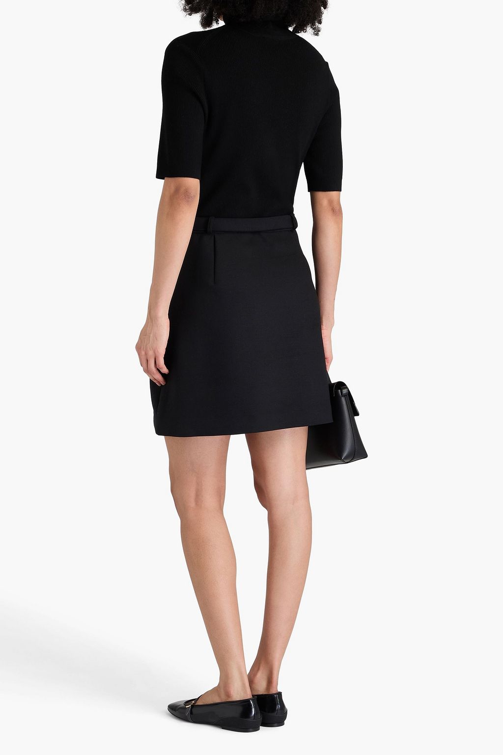 THEORY Belted twill-paneled merino wool-blend mini dress