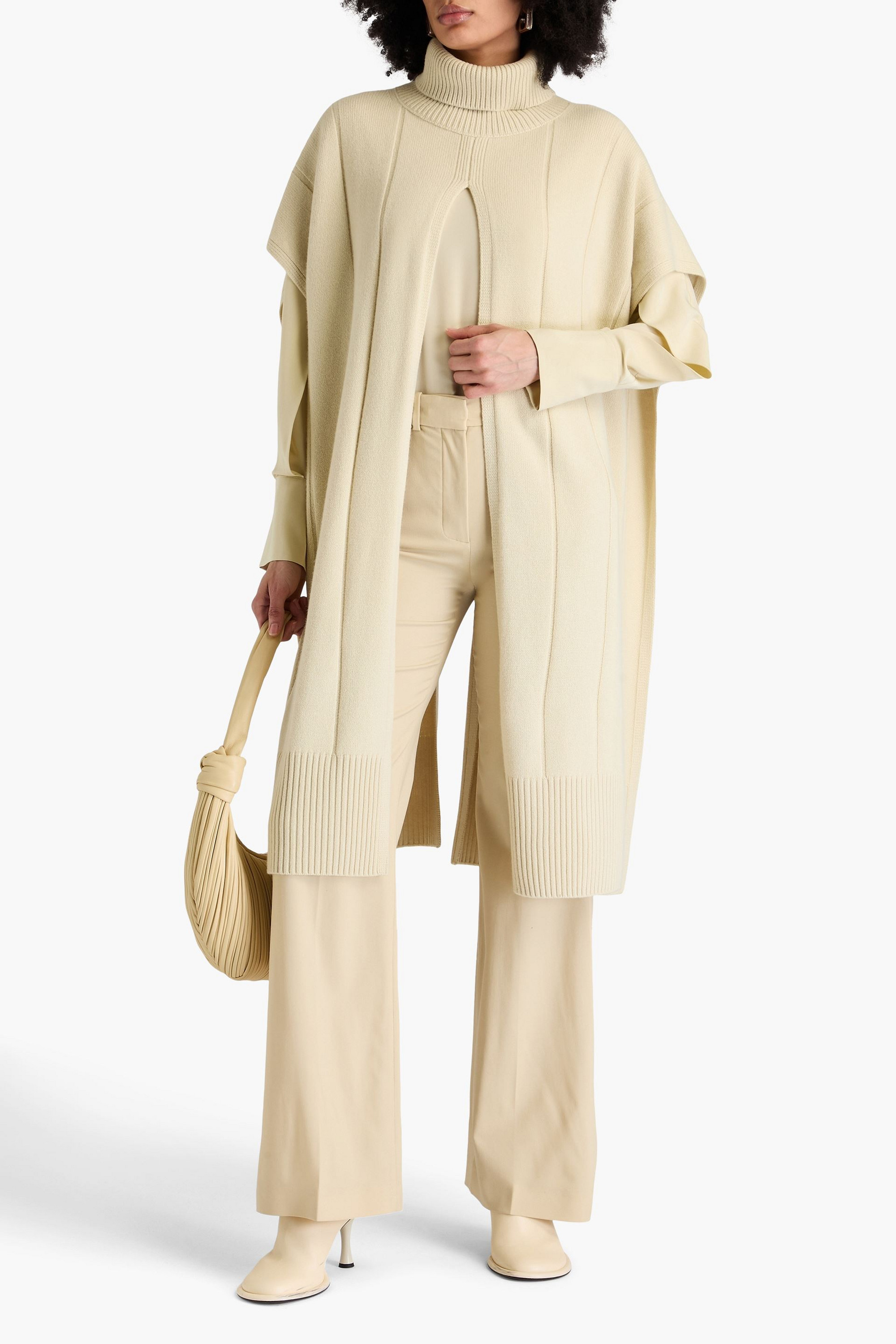 JOSEPH Ribbed merino wool turtleneck poncho