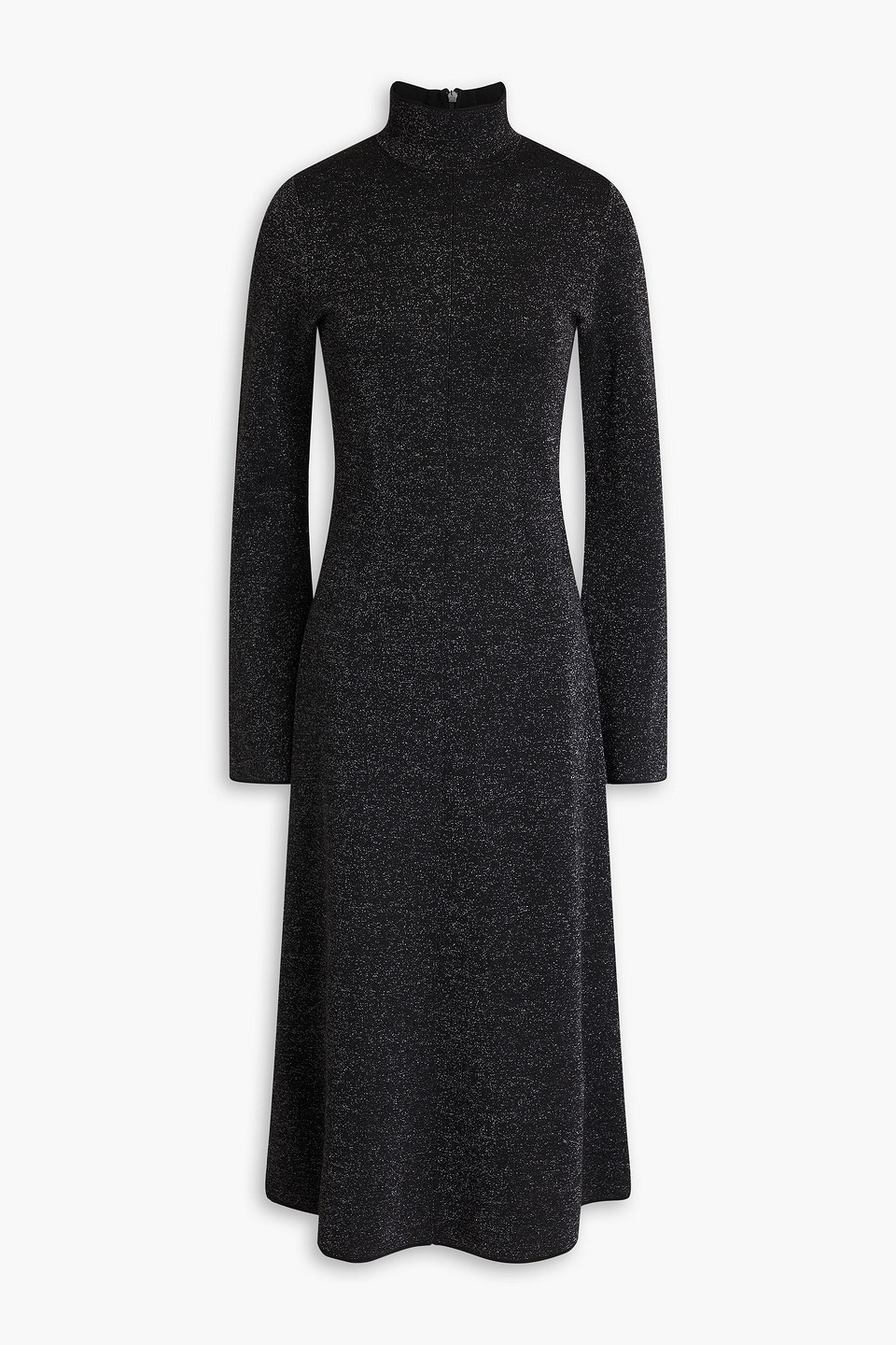 Joseph Metallic Merino Wool-blend Turtleneck Midi Dress In Black