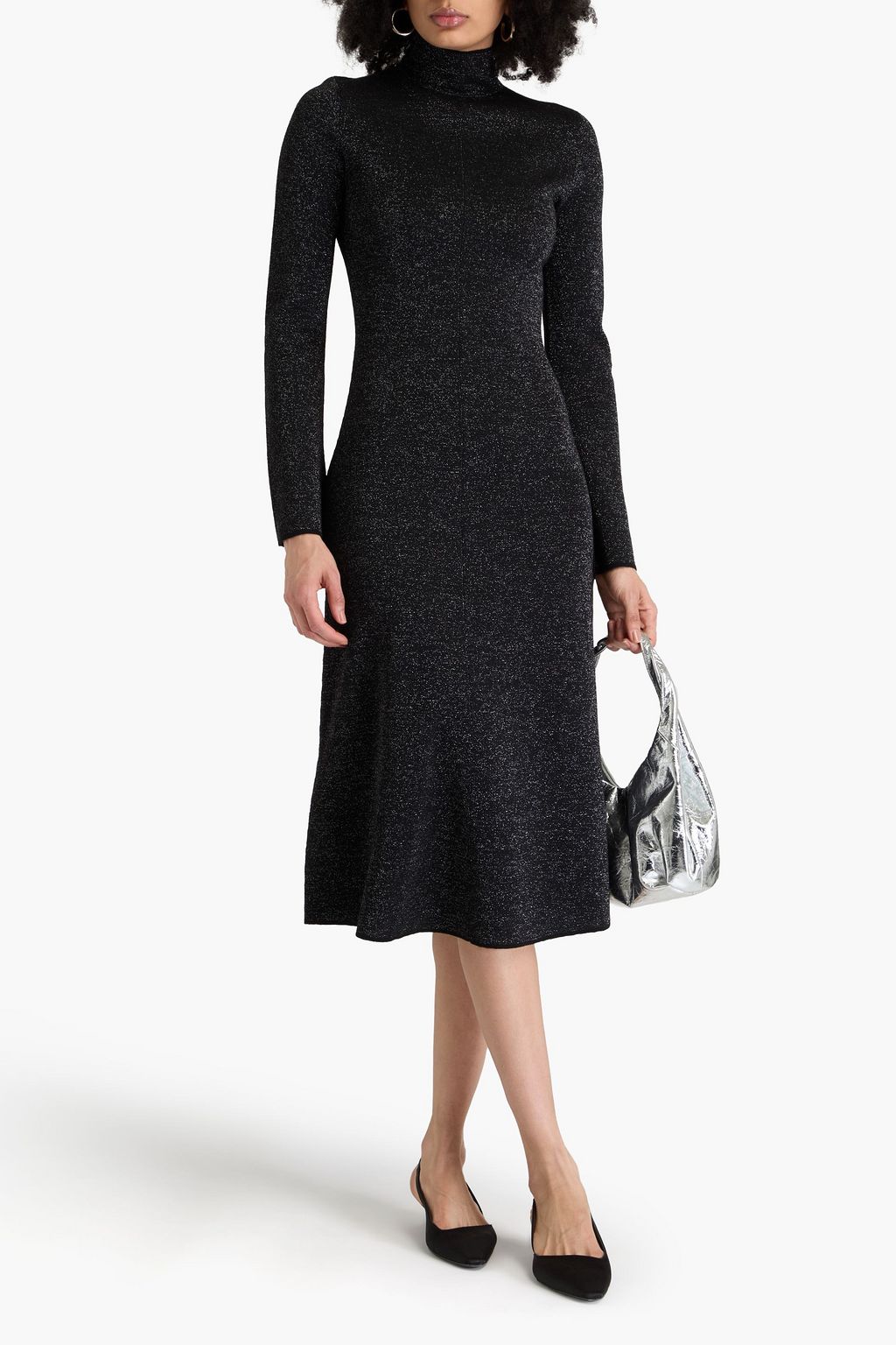 JOSEPH Metallic merino wool-blend turtleneck midi dress