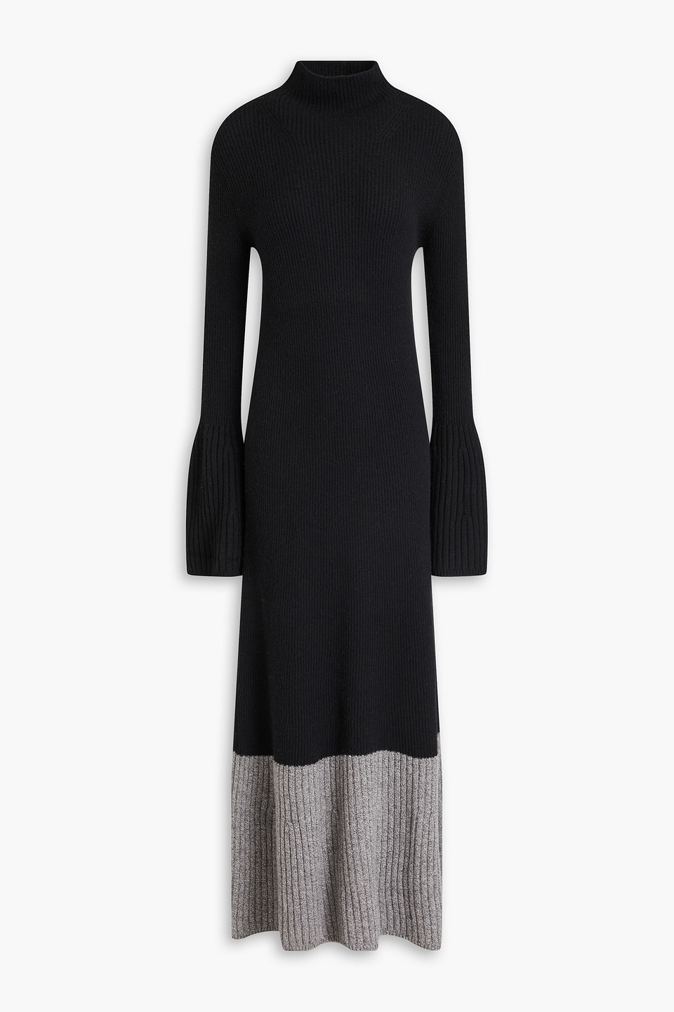Joseph Two-tone Ribbed Merino Wool-blend Midi Dress In Black