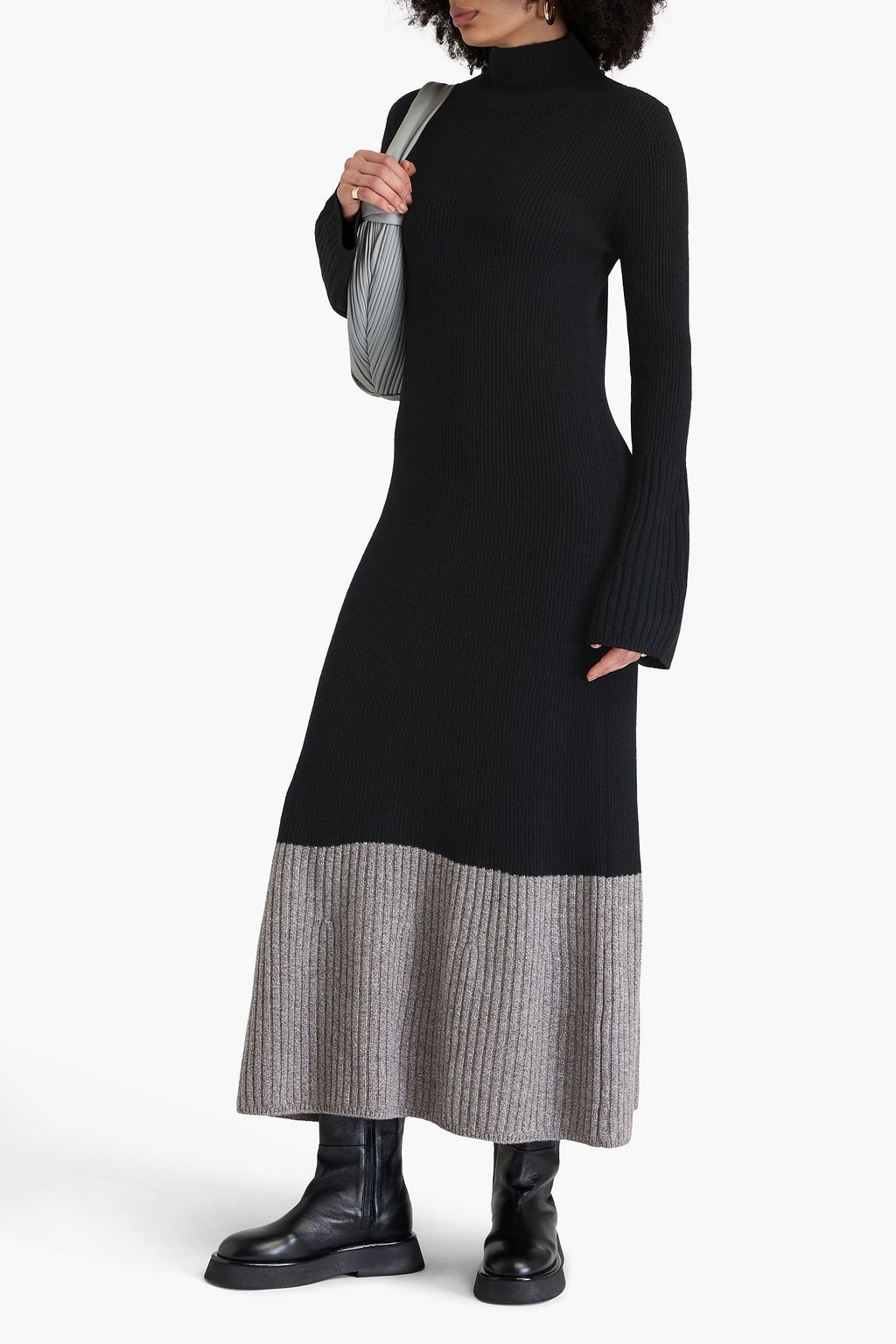 JOSEPH Two-tone ribbed merino wool-blend midi dress