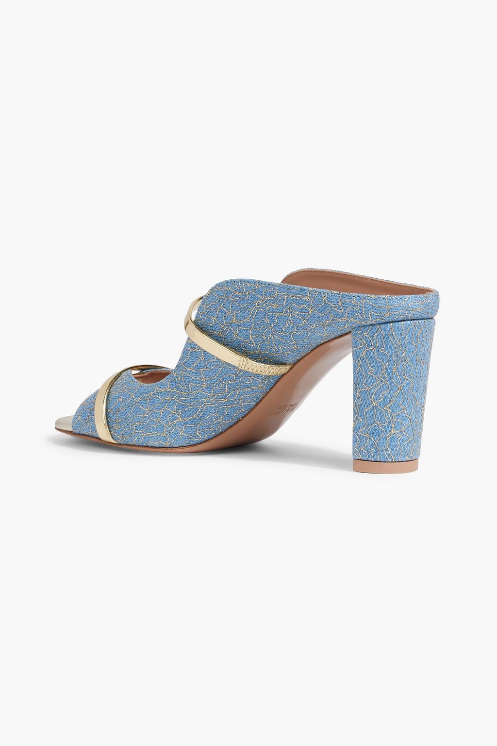 MALONE SOULIERS Norah metallic leather-trimmed embroidered denim mules