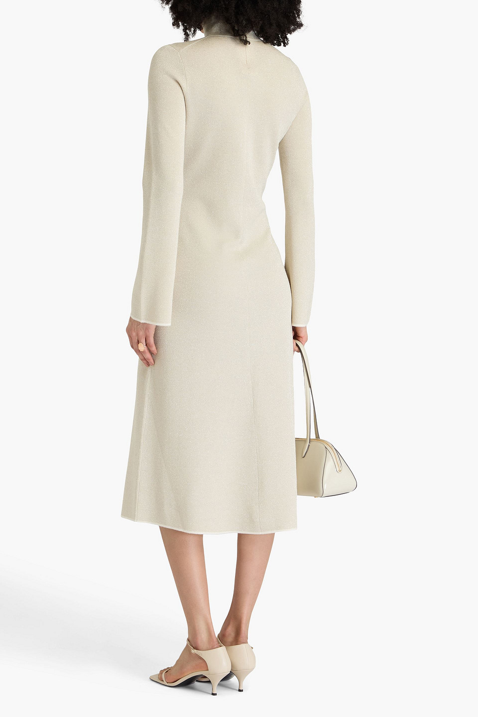 Joseph Metallic Merino Wool-blend Turtleneck Midi Dress In White