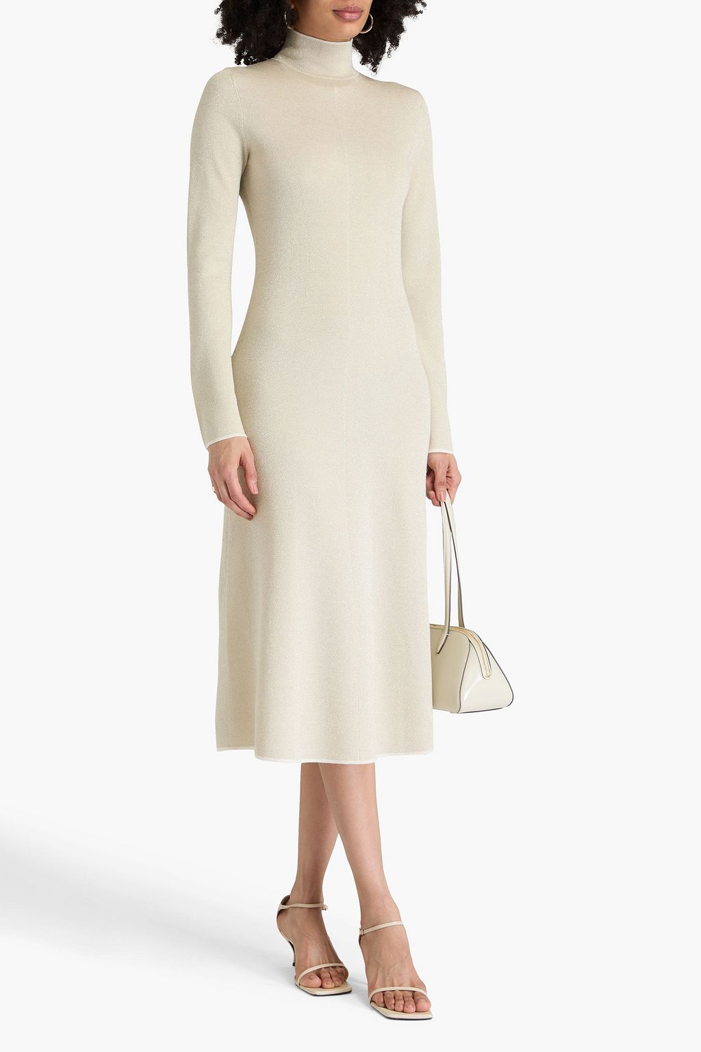 JOSEPH Metallic merino wool-blend turtleneck midi dress