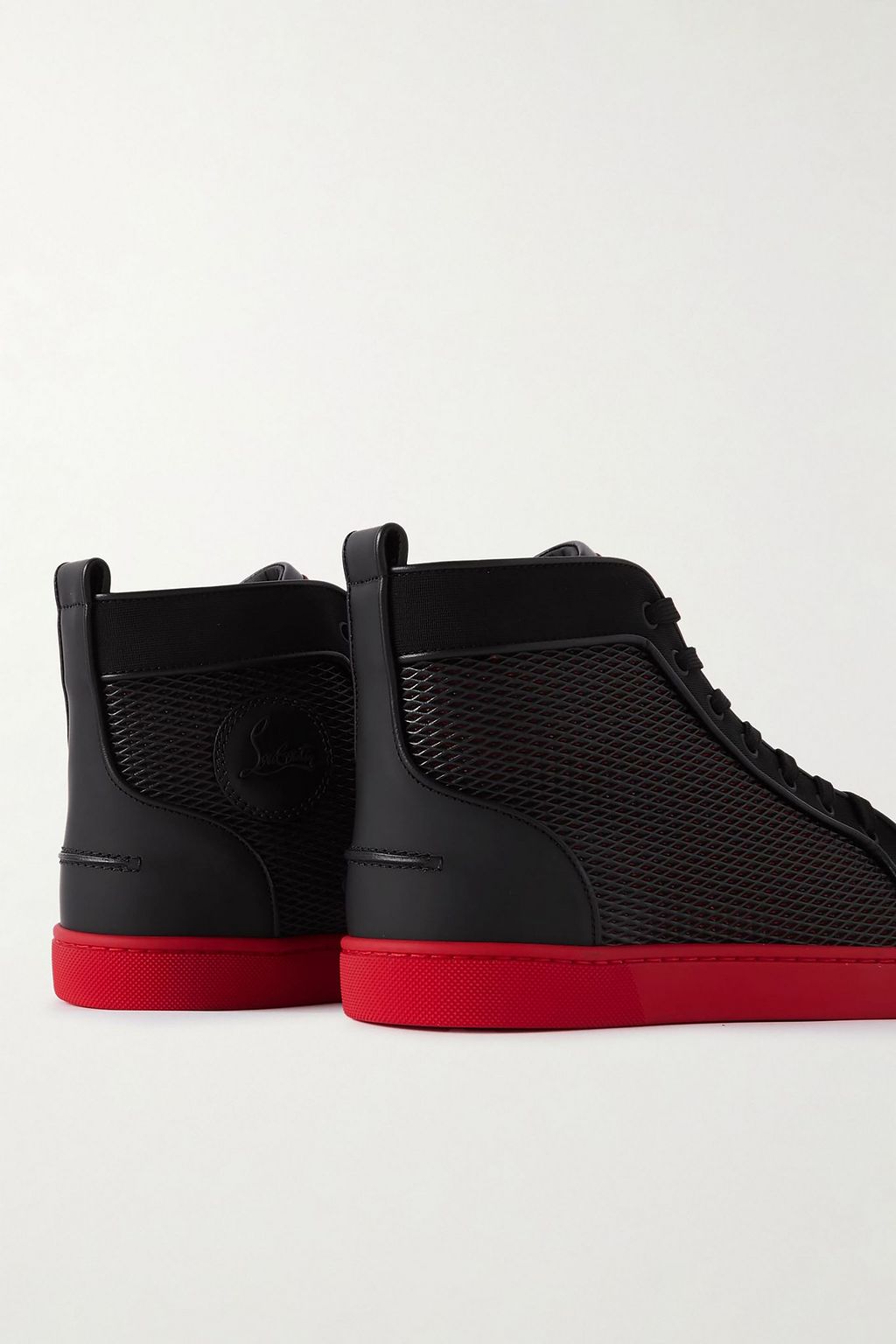 CHRISTIAN LOUBOUTIN Lou Spikes studded leather, mesh and canvas high-top sneakers