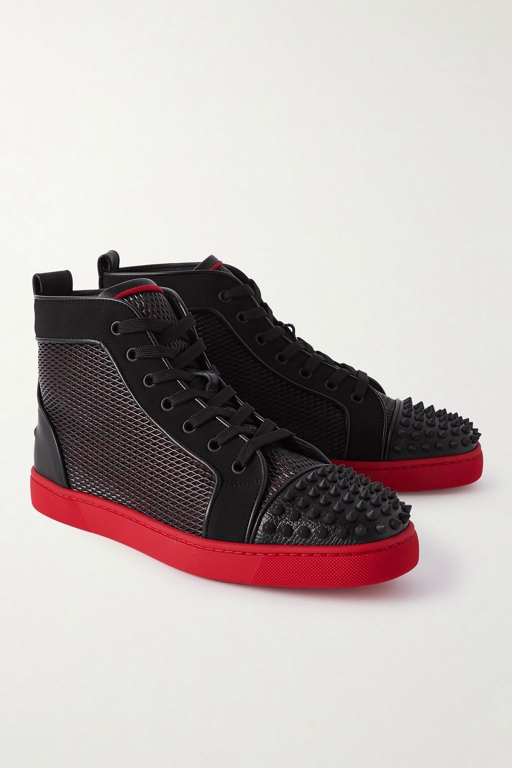 CHRISTIAN LOUBOUTIN Lou Spikes studded leather, mesh and canvas high-top sneakers