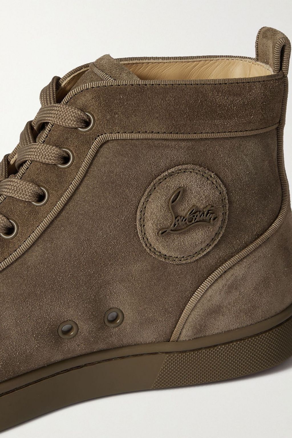 CHRISTIAN LOUBOUTIN Louis grosgrain-trimmed spiked suede high-top sneakers