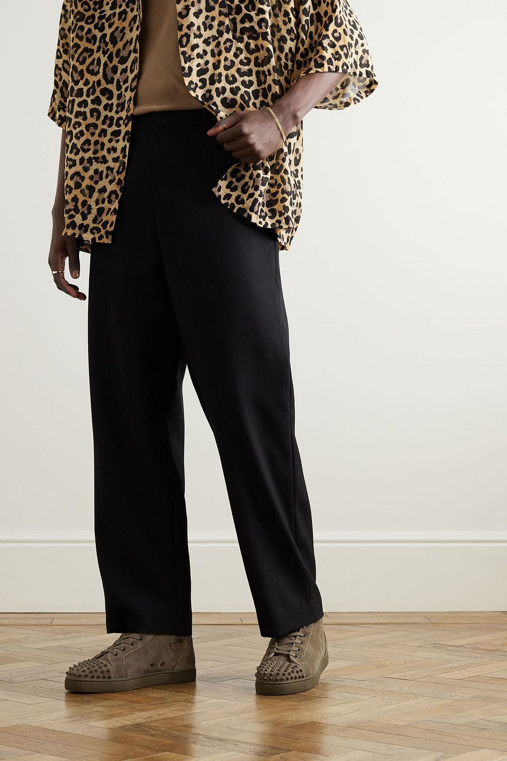 CHRISTIAN LOUBOUTIN Louis grosgrain-trimmed spiked suede high-top sneakers