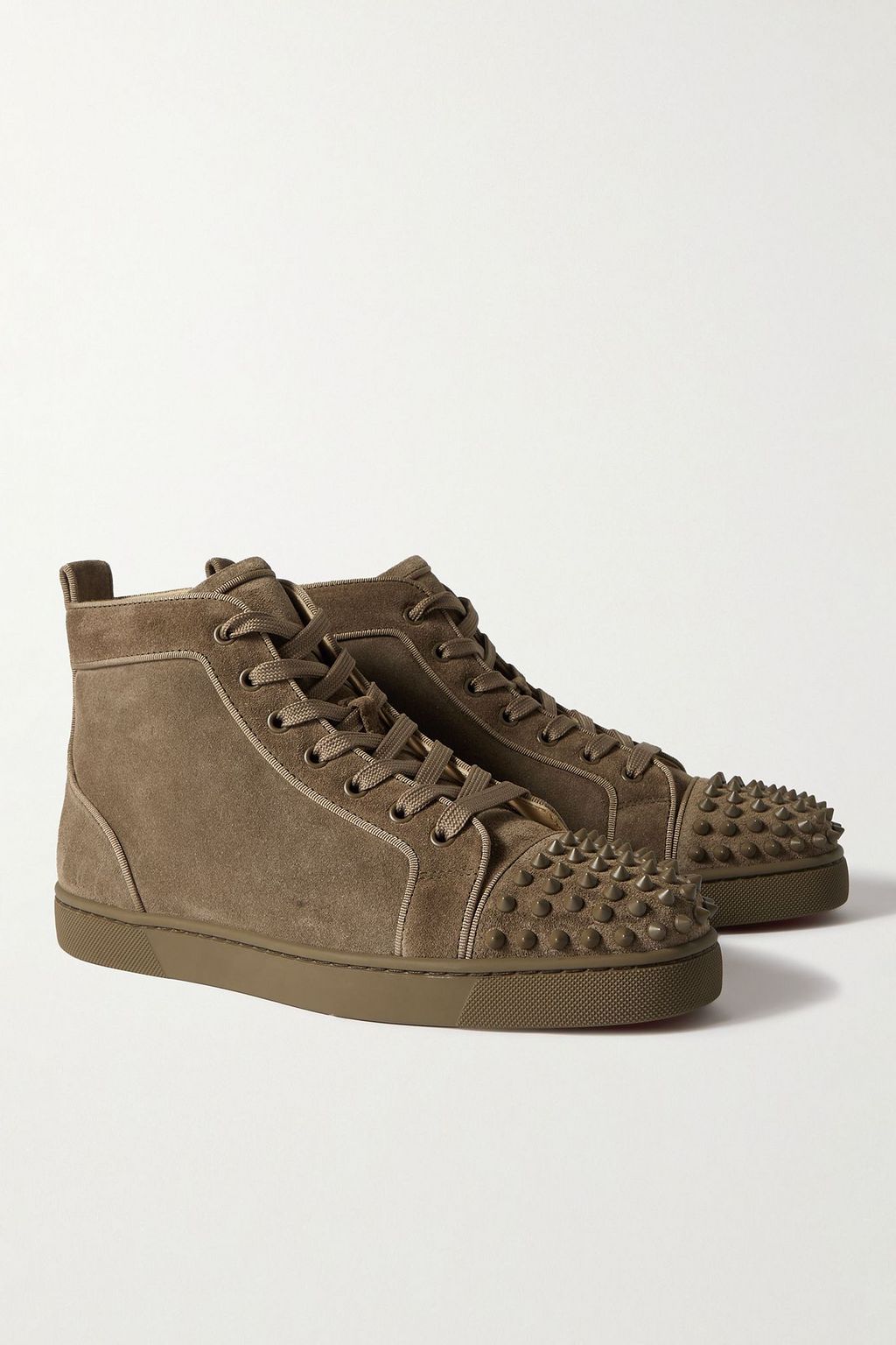 CHRISTIAN LOUBOUTIN Louis grosgrain-trimmed spiked suede high-top sneakers