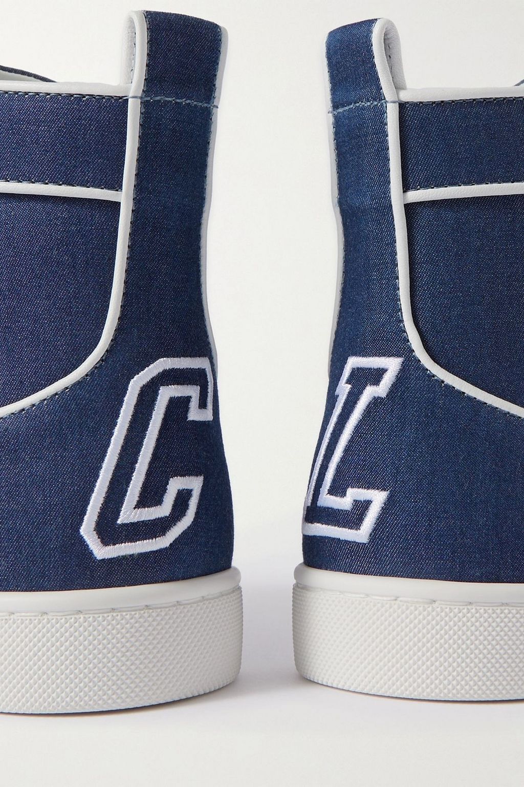 CHRISTIAN LOUBOUTIN Logo-embroidered leather-trimmed denim high-top sneakers
