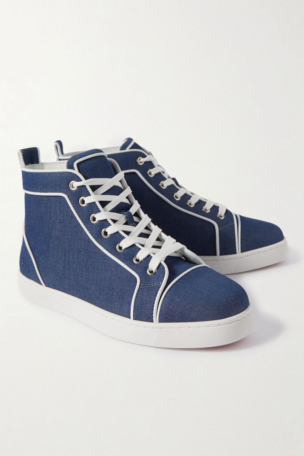 CHRISTIAN LOUBOUTIN Logo-embroidered leather-trimmed denim high-top sneakers