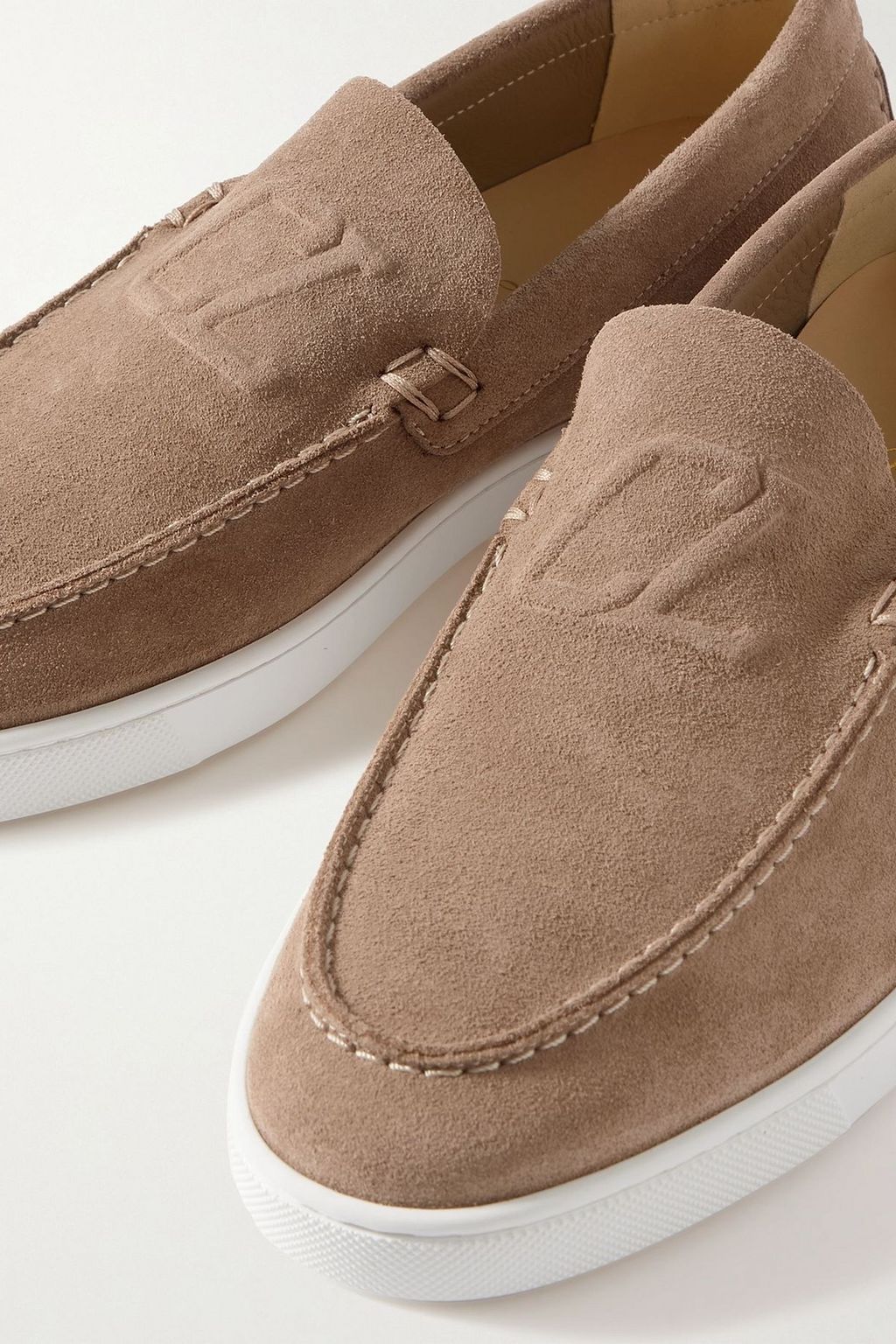 CHRISTIAN LOUBOUTIN Varsiboat logo-embossed suede loafers