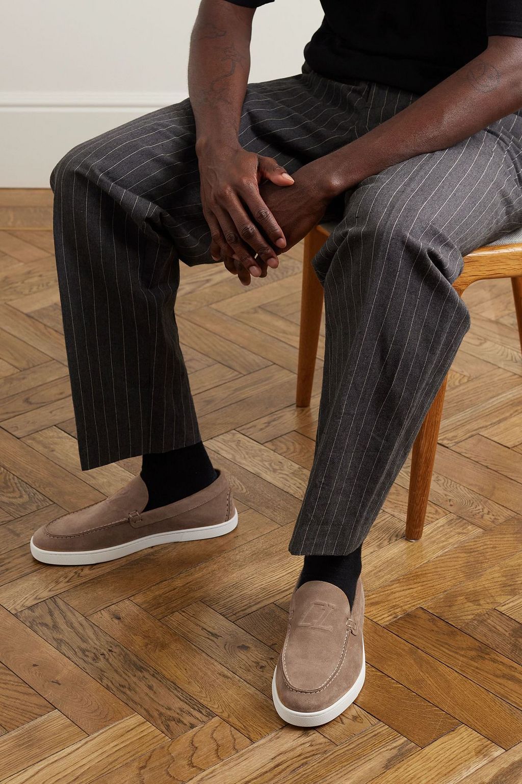 CHRISTIAN LOUBOUTIN Varsiboat logo-embossed suede loafers