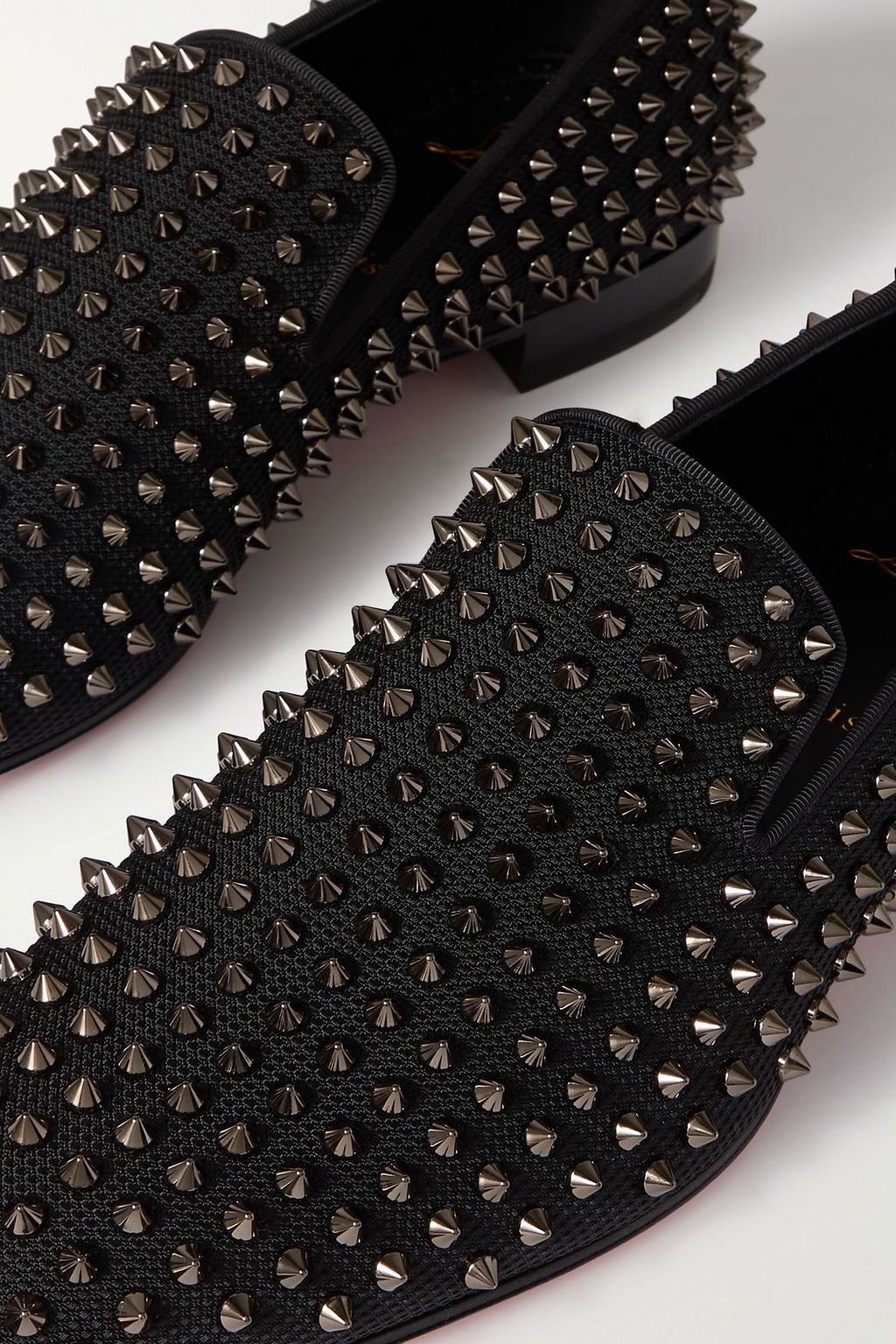 CHRISTIAN LOUBOUTIN Dandelion grosgrain-trimmed studded knitted loafers