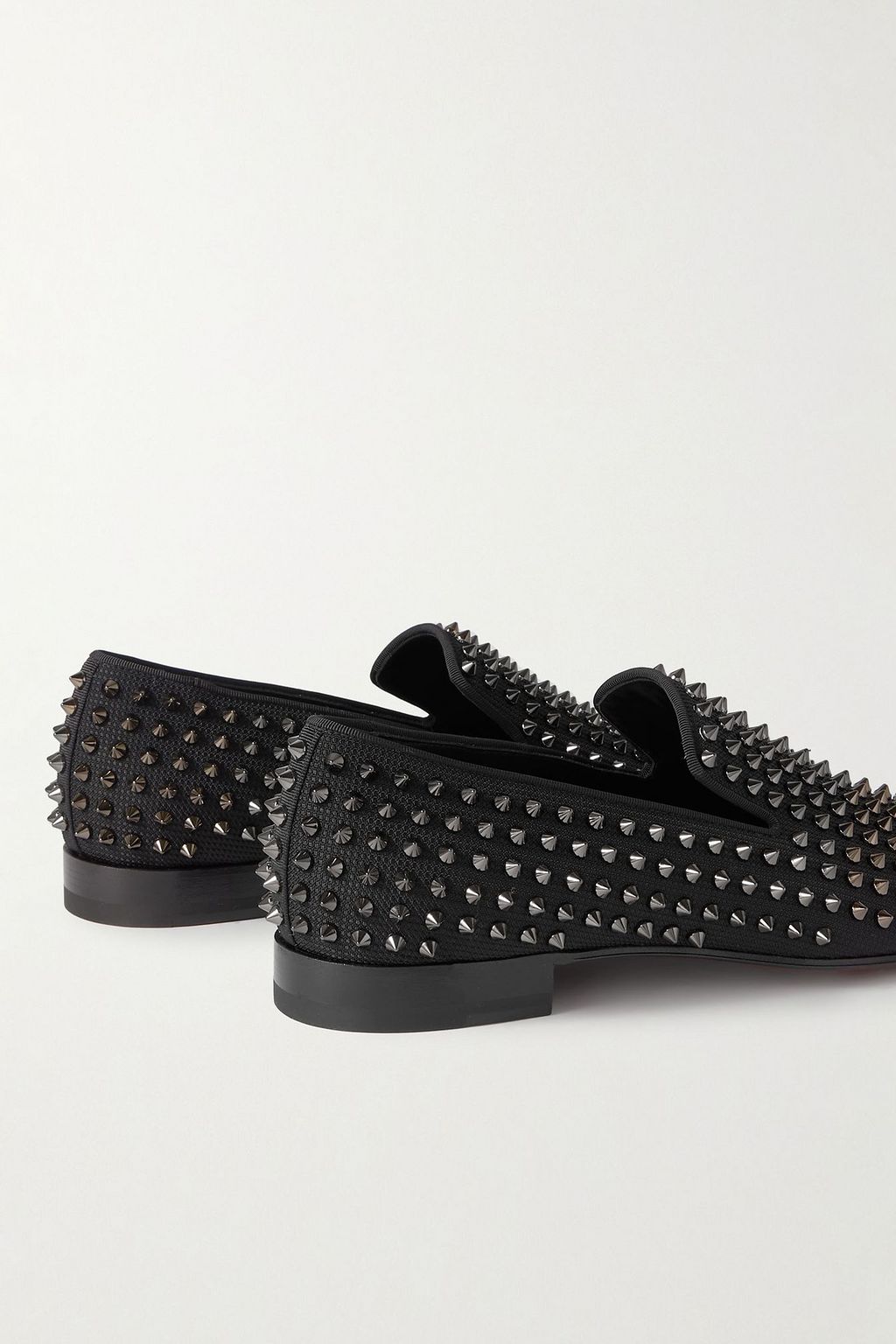 CHRISTIAN LOUBOUTIN Dandelion grosgrain-trimmed studded knitted loafers
