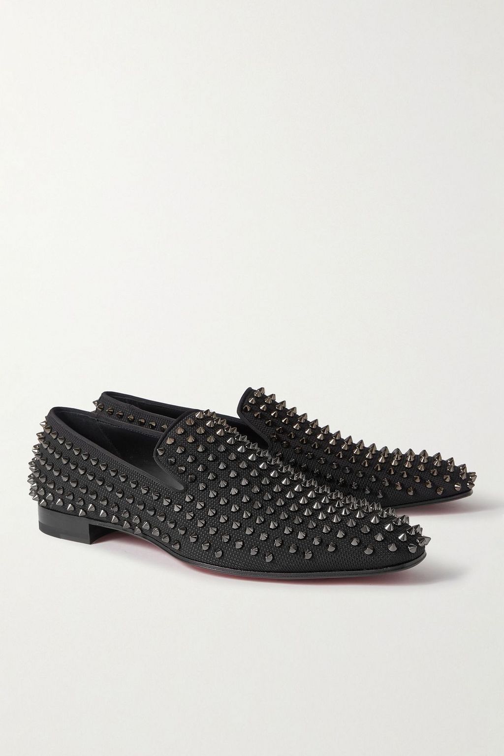 CHRISTIAN LOUBOUTIN Dandelion grosgrain-trimmed studded knitted loafers