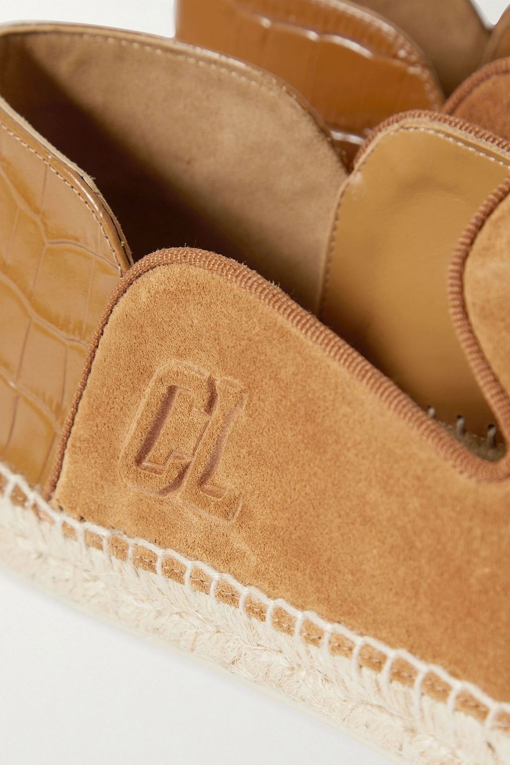 CHRISTIAN LOUBOUTIN Varsi Espadon croc-effect leather-trimmed suede collapsible-heel espadrilles