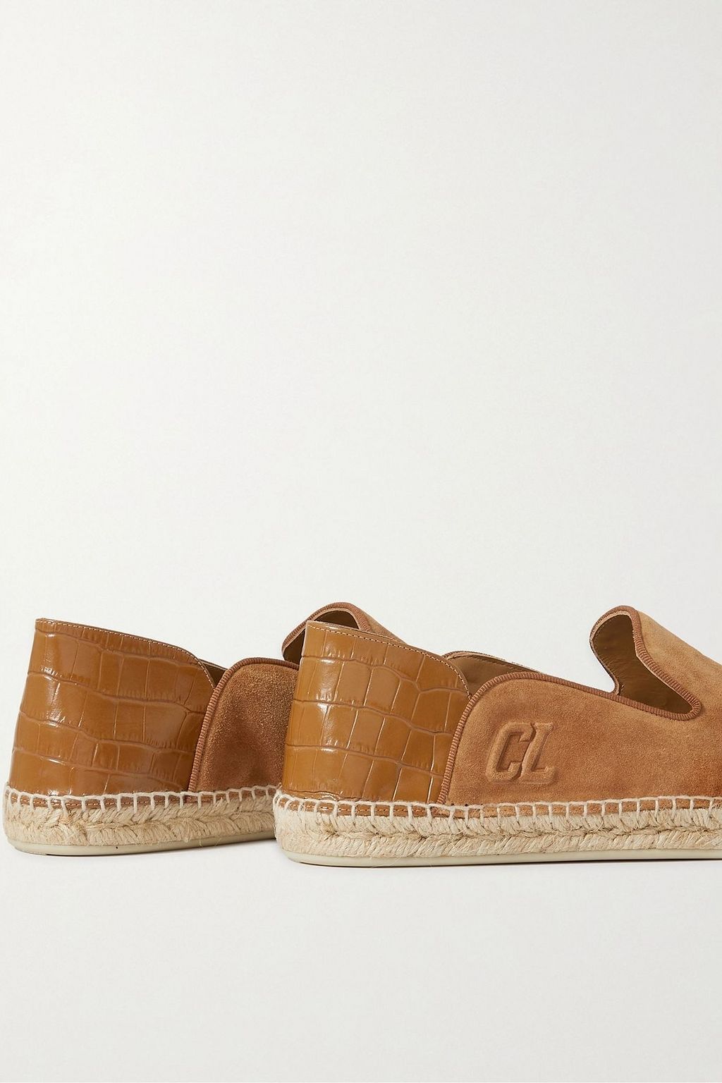 CHRISTIAN LOUBOUTIN Varsi Espadon croc-effect leather-trimmed suede collapsible-heel espadrilles