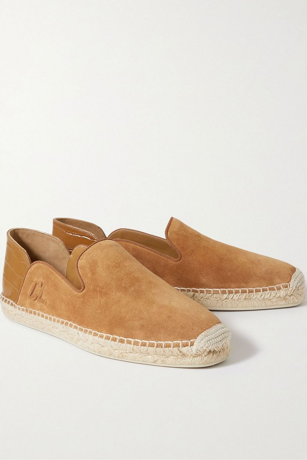 CHRISTIAN LOUBOUTIN Varsi Espadon croc-effect leather-trimmed suede collapsible-heel espadrilles