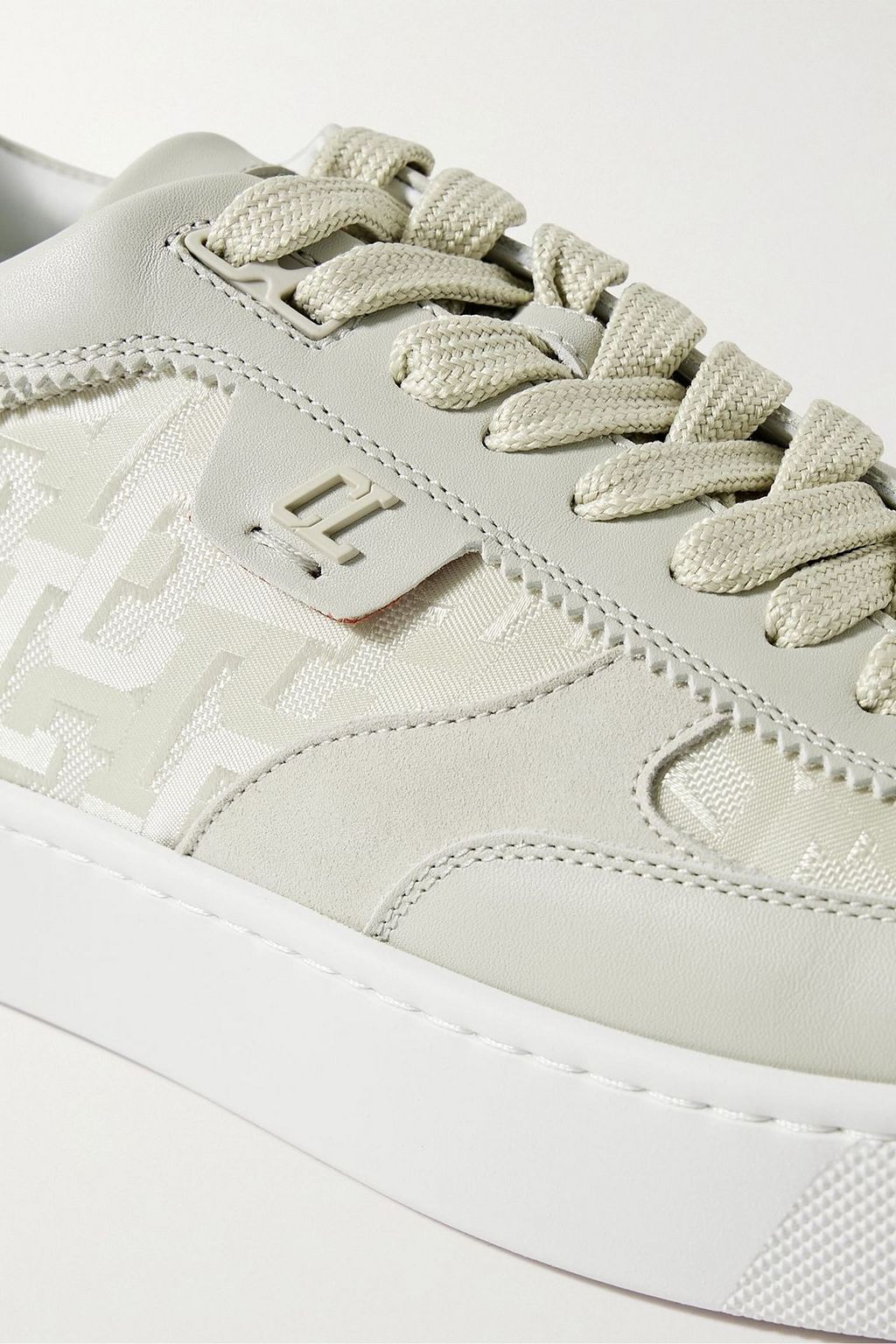 CHRISTIAN LOUBOUTIN Happyrui suede-trimmed leather and canvas-jacquard sneakers