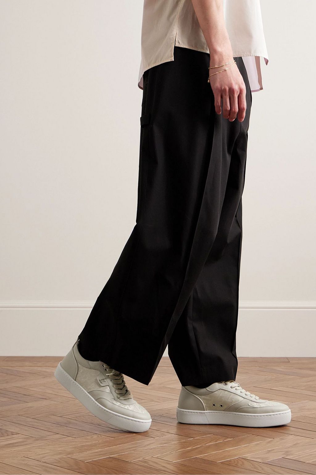 CHRISTIAN LOUBOUTIN Happyrui suede-trimmed leather and canvas-jacquard sneakers