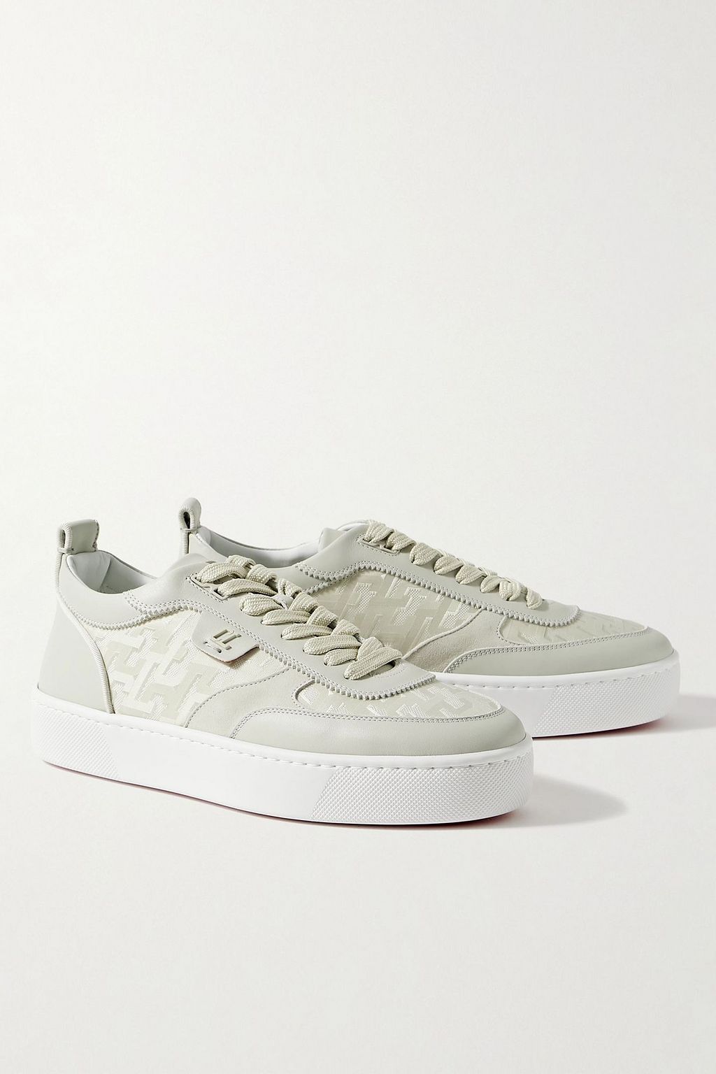 CHRISTIAN LOUBOUTIN Happyrui suede-trimmed leather and canvas-jacquard sneakers