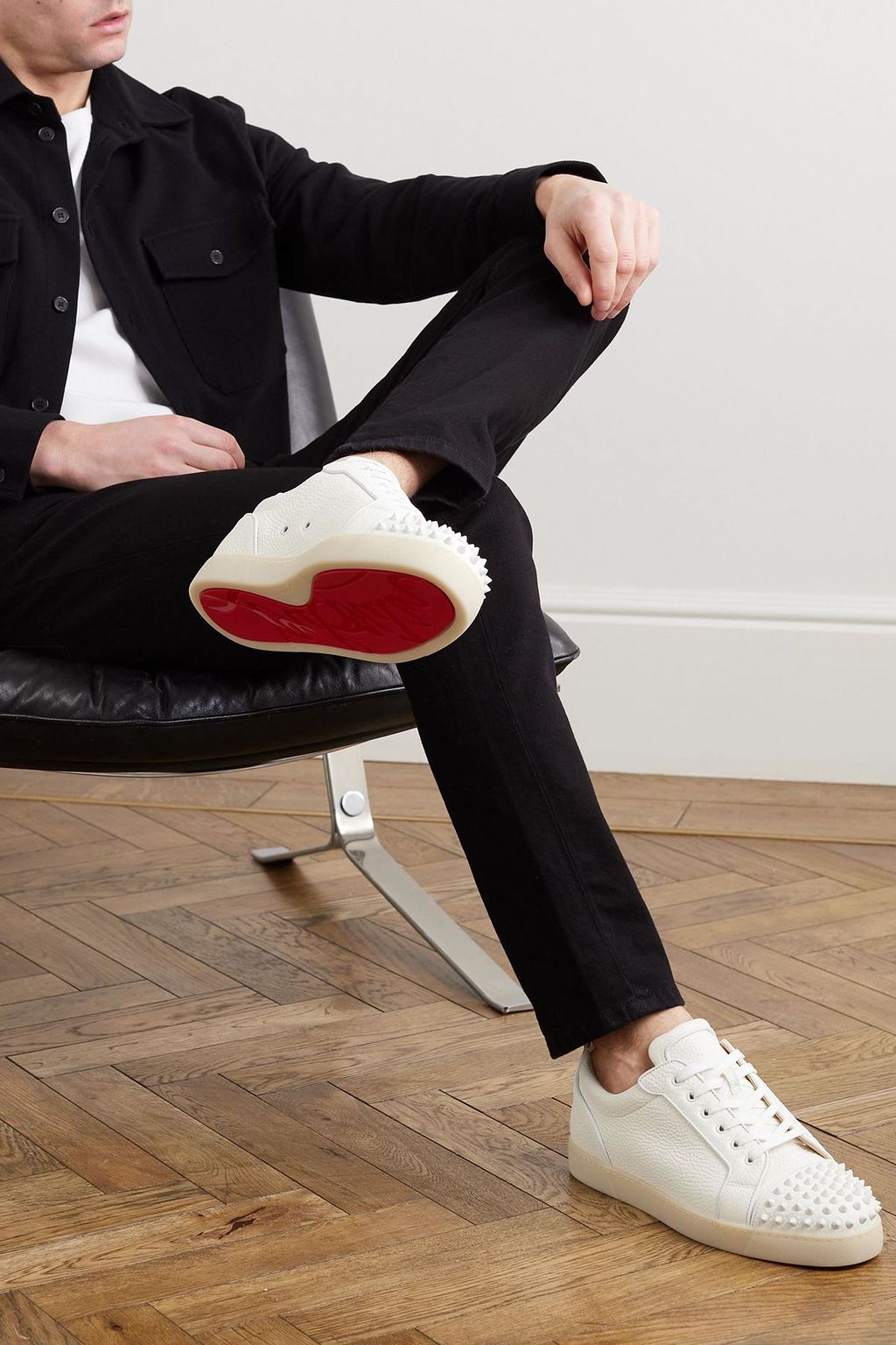 CHRISTIAN LOUBOUTIN Louis Junior Spikes cap-toe pebbled-leather sneakers